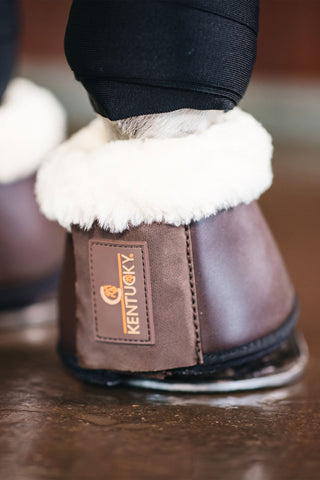 Buty skórzane z sztuczną owczą wełną brązowe