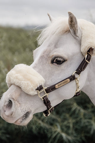 Kantar Skórzany Sztuczne Owcze Futro Brązowy
